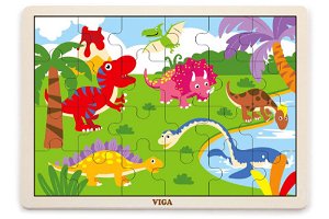 Popron Dřevěné puzzle 16 dílků - dinosauři