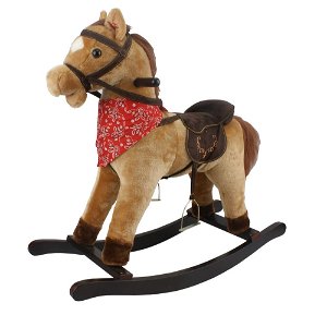 Mac Toys Hnědý houpací kůň s šátkem, zvukem a hýbající pusou