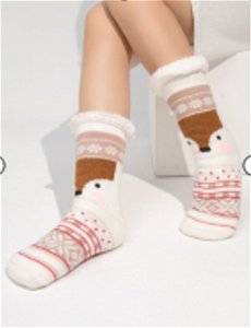 Popron Vánoční hřejivé ponožky s kožíškem - sobík