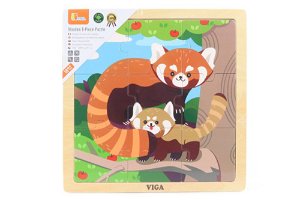 Popron Dřevěné puzzle 9 dílků - panda červená