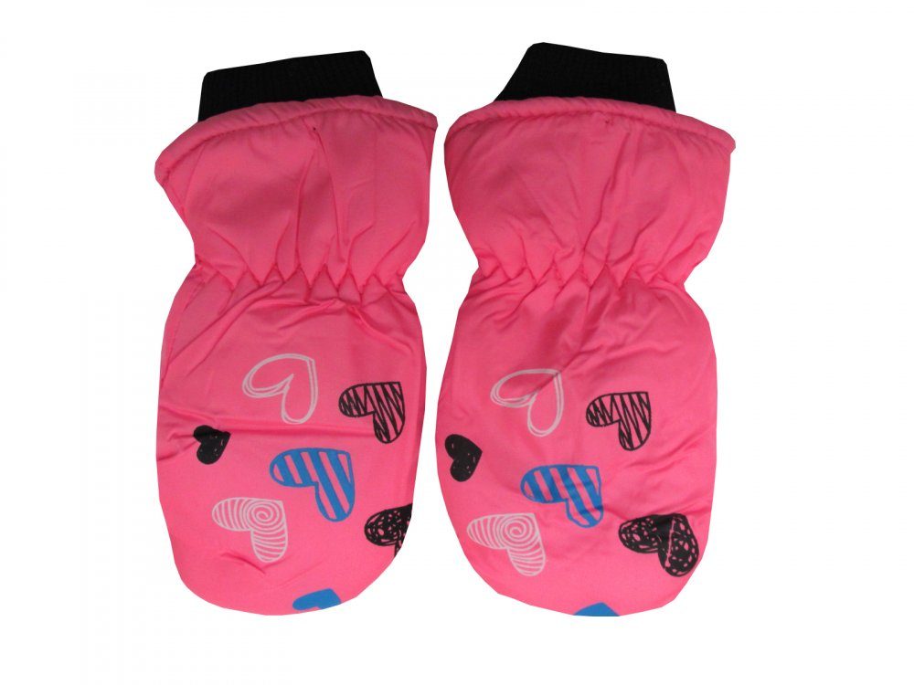 Holidaysport Dětské zimní rukavice palčáky C12-2 Srdíčka růžová 2-4 roky