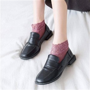 Popron Teplé krajkové ponožky - růžové
