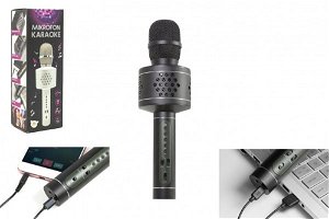 Teddies Mikrofon Karaoke Bluetooth černý na baterie s USB kabelem v krabici 10x28x8,5cm