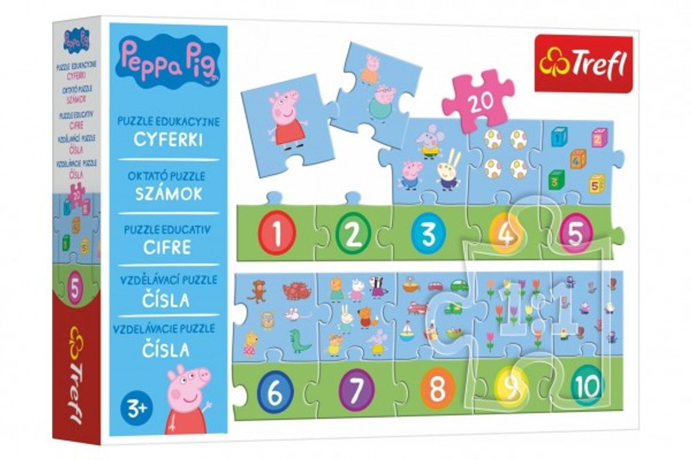 Trefl Puzzle vzdělávací Čísla Prasátko Peppa/Peppa Pig 20 dílků 117x19,5cm v krabici 33x23x6cm