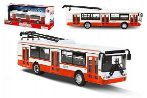 Rappa Trolejbus český kovový červený 16cm na zpětný chod v krabičce 20x8x6cm CZ design