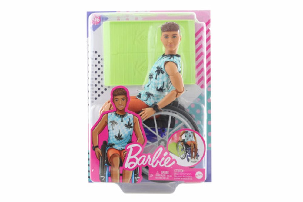 Popron Barbie Model ken na invalidním vozíku v modrém kostkovaném tílku