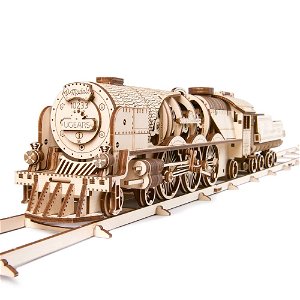 Ugears 3D dřevěné mechanické puzzle V-Express parní lokomotiva
