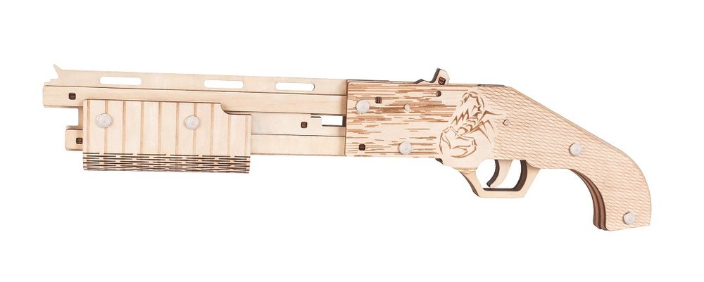 Woodcraft construction kit Woodcraft Dřevěné 3D puzzle Zbraň na gumičky Mossberg