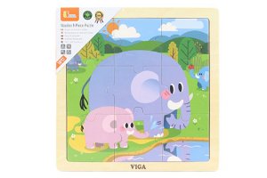 Popron Dřevěné puzzle 9 dílků - sloni