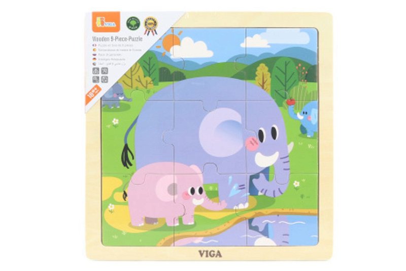 Popron Dřevěné puzzle 9 dílků - sloni