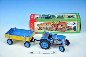 Kovap Traktor Zetor s valníkem modrý na klíček kov 28cm Kovap v krabičce