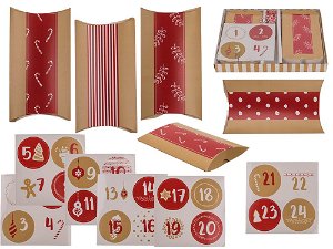 Popron Červený/přírodní barevný adventní kalendář, polštářkové krabičky