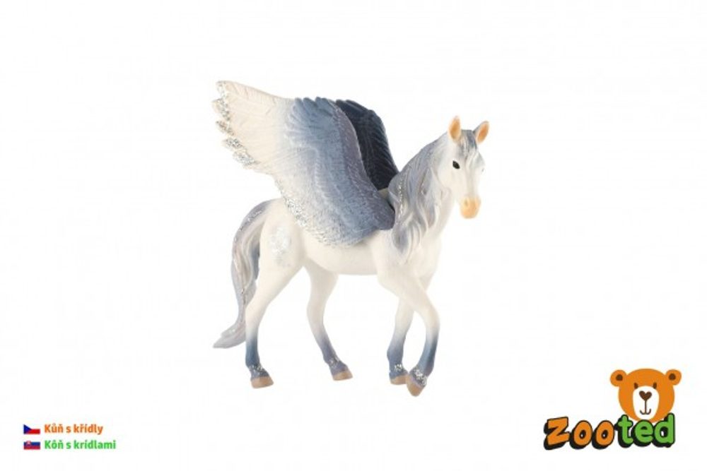 ZOOted Kůň s křídly bílo-šedý zooted plast 14cm v sáčku