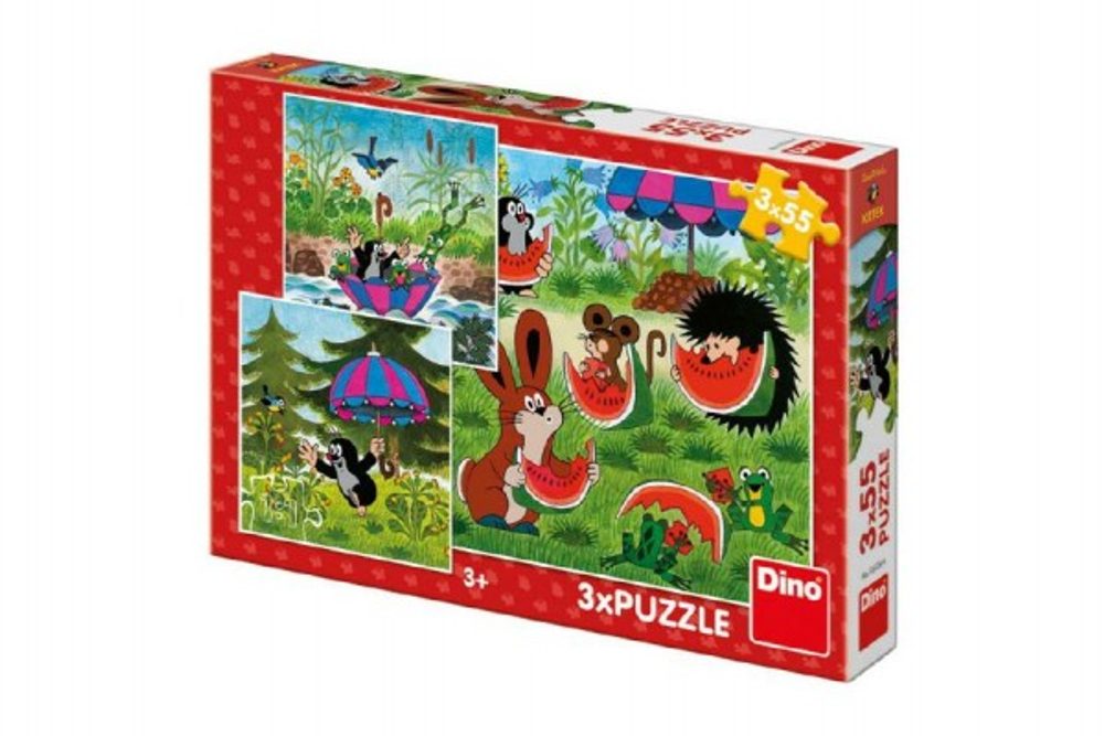 Dino Puzzle Krtek a paraplíčko 18x18cm 3x55 dílků v krabici 27x19x3,5cm