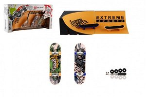 Teddies Skateboard prstový šroubovací 2ks plast 10cm s rampou s doplňky 2 barvy v krabičce 35x9x18cm