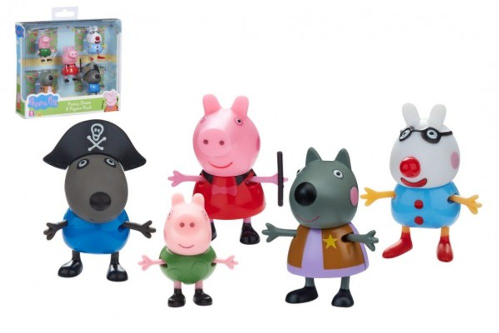 Popron Prasátko Peppa/Peppa Pig plast set 5 figurek v maškarních šatech v krabičce 16x15x4,5cm