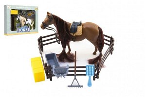 Teddies Kůň česací s doplňky a ohradou plast 2 barvy v krabici 28x22x5,5cm
