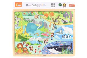 Popron Dřevěné puzzle 48 dílků - Zoo