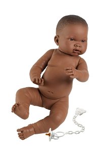 Llorens 45004 NEW BORN HOLČIČKA - realistická panenka miminko černé rasy s celovinylovým tělem - 45 cm