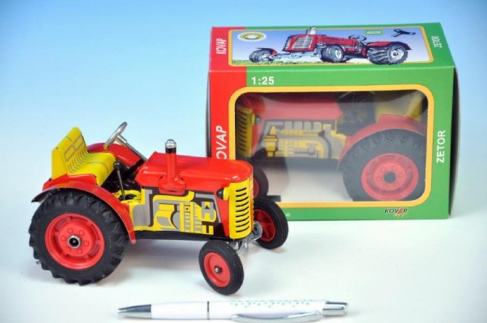 Kovap Traktor Zetor červený na klíček kov 14cm 1:25 v krabičce Kovap