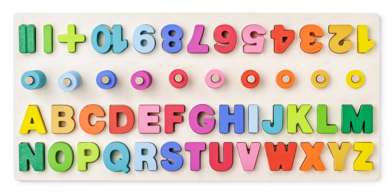 Woody Didaktická destička s počítáním, písmeny a číslicem