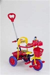 Hippo Dětská tříkolka s ovládací tyčí - modročervenožlutá