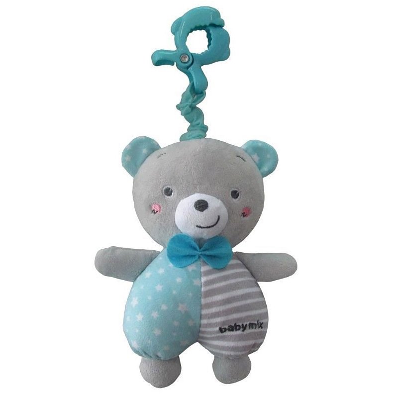 Edukační hrající plyšová hračka s klipem Baby Mix medvídek kluk plyš 17 cm