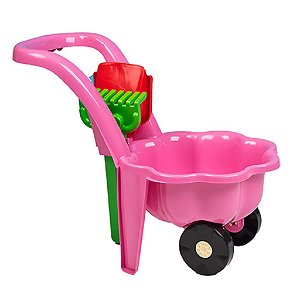 BAYO 45518 Dětské zahradní kolečko s lopatkou a hráběmi Sedmikráska růžové plast 25x48x38 cm