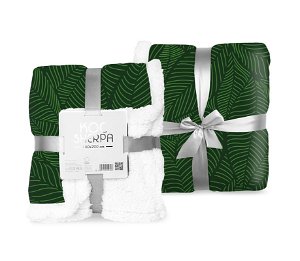 FARO Plyšová deka s beránkem listy zelená Polyester, 150/200 cm