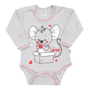 NEW BABY Kojenecké body s dlouhým rukávem New Baby Mouse šedé 86 100% bavlna 86 (12-18m)
