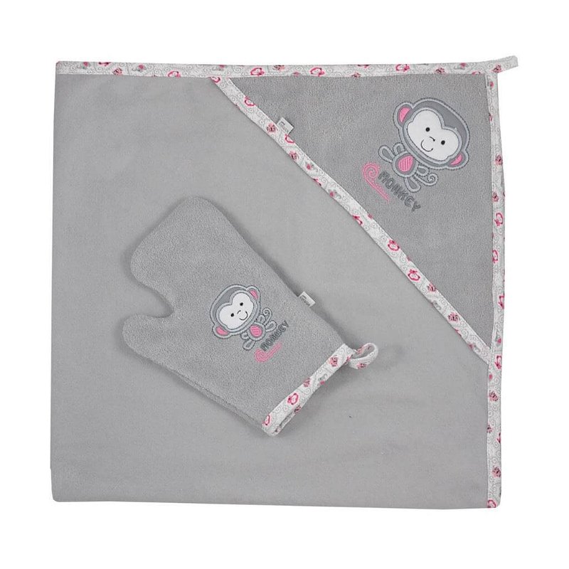 KOALA Dětská osuška s žínkou Jungle šedo-růžová Bavlna Polyester 90x90 cm