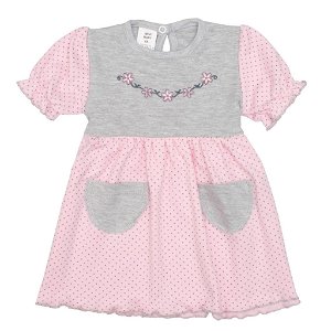 NEW BABY Kojenecké šatičky s krátkým rukávem Summer dress růžovo-šedé 100% Bavlna 92 (18-24m)