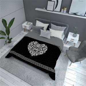 DETEXPOL Přehoz na postel Srdce černá Polyester, 170/210 cm