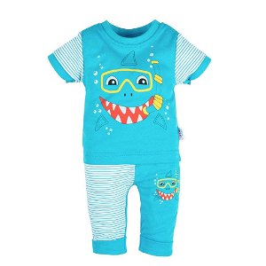 NEW BABY Kojenecké tričko s krátkým rukávem a tepláčky New Baby Shark Bavlna 68 (4-6m)