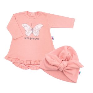 NEW BABY Kojenecké šatičky s čepičkou-turban Little Princess růžové 100% Bavlna 74 (6-9m)