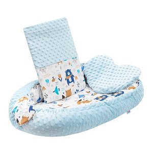 NEW BABY Luxusní hnízdečko s polštářkem a peřinkou z MINKY modré Bavlna/Polyester 55x75 cm