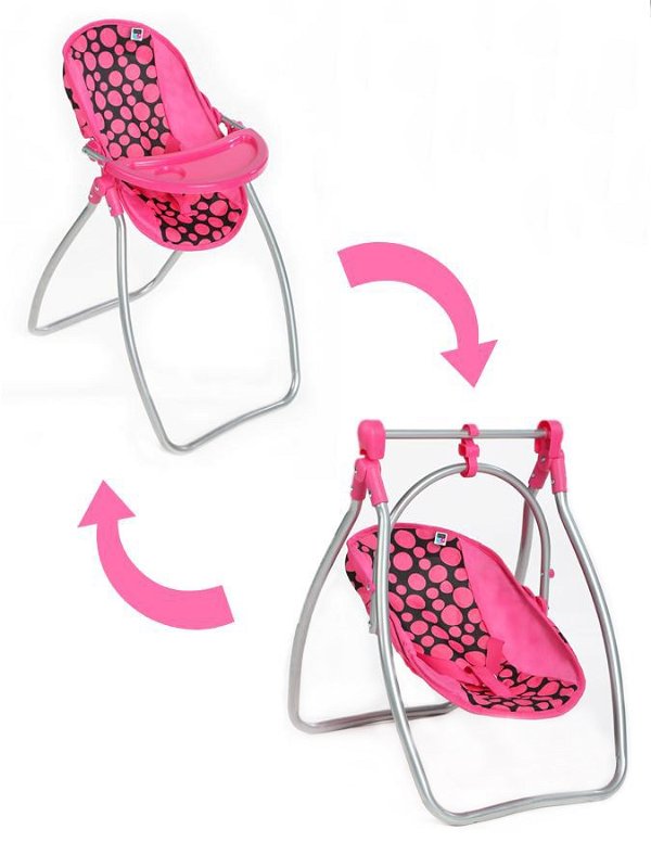BABY MIX Jídelní židlička a houpačka 2v1 pro panenky Baby Mix Isabella 58x32x43 cm