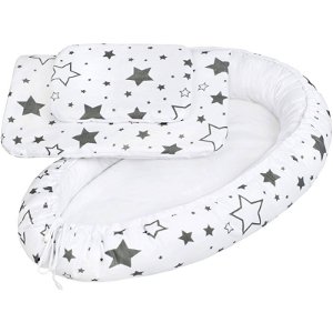 NEW BABY Luxusní Hnízdečko pro miminko s peřinkou hvězdy šedé Bavlna/Polyester 48x78 cm