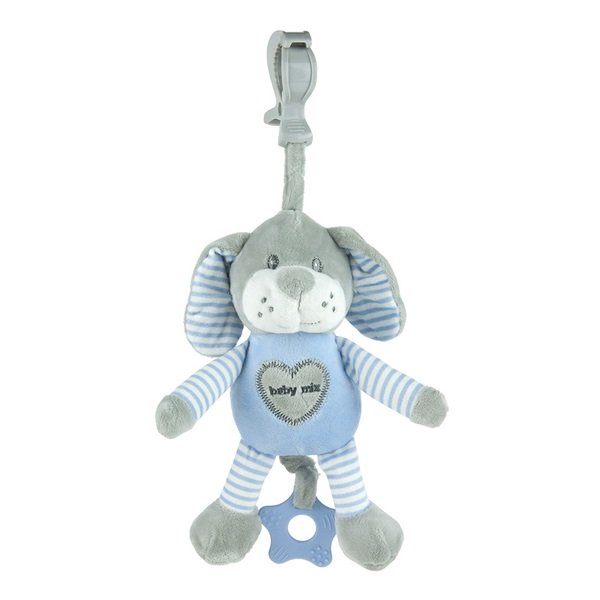Baby Mix Edukační hrající plyšová hračka pes modrý s klipem Plyš, 25 cm