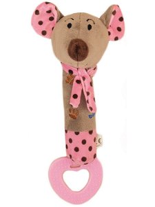 BABY MIX Dětská pískací plyšová hračka s kousátkem myška růžová