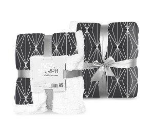 FARO Plyšová deka s beránkem geometrie černobílá Polyester, 150/200 cm