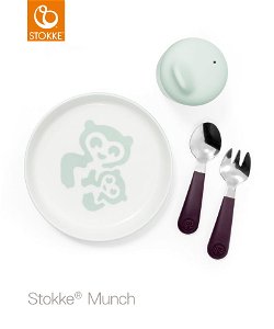 STOKKE Set nádobí Munch - hrníček, talíř, vidlička lžice Essentials Soft Mint