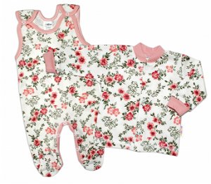 Baby Nellys  2-dílná sada, bavlněné dupačky s košilkou Růžičky, pudrová/ecru, vel. 68