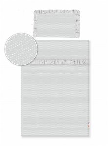 Baby Nellys 2-dílné bavlněné povlečení s volánky - šedé/tečky bílé, 135x100 cm