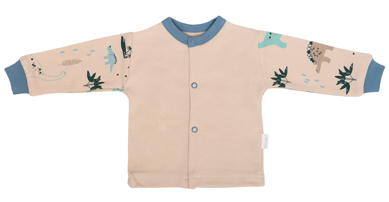 Mamatti Novozenecká bavlněná košilka, kabátek, Dinosaurus - krémová s potiskem, vel. 68