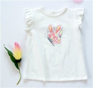 K-Baby Dětské bavlněné triko, krátký rukáv - Motýl - smetanové