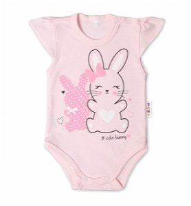 Baby Nellys Bavlněné kojenecké body, kr. rukáv, Cute Bunny - sv. růžová