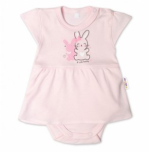 Baby Nellys Bavlněné kojenecké sukničkobody, kr. rukáv, Cute Bunny - sv. růžové, vel. 80