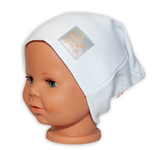 Baby Nellys Hand Made Dětská funkční čepice s dvojitým lemem - bílá, vel. 110