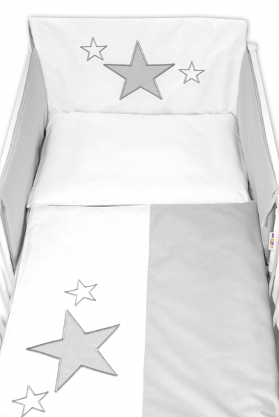 Baby Nellys Mantinel s povlečením Baby Stars - šedý, vel. 135x100 cm